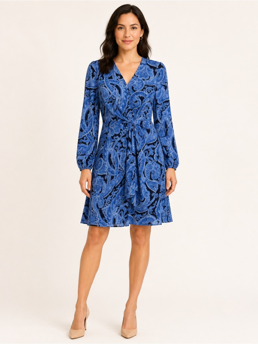 Lauren Ralph Lauren Petite Blue Paisley Front-Knot Dress Size 6P